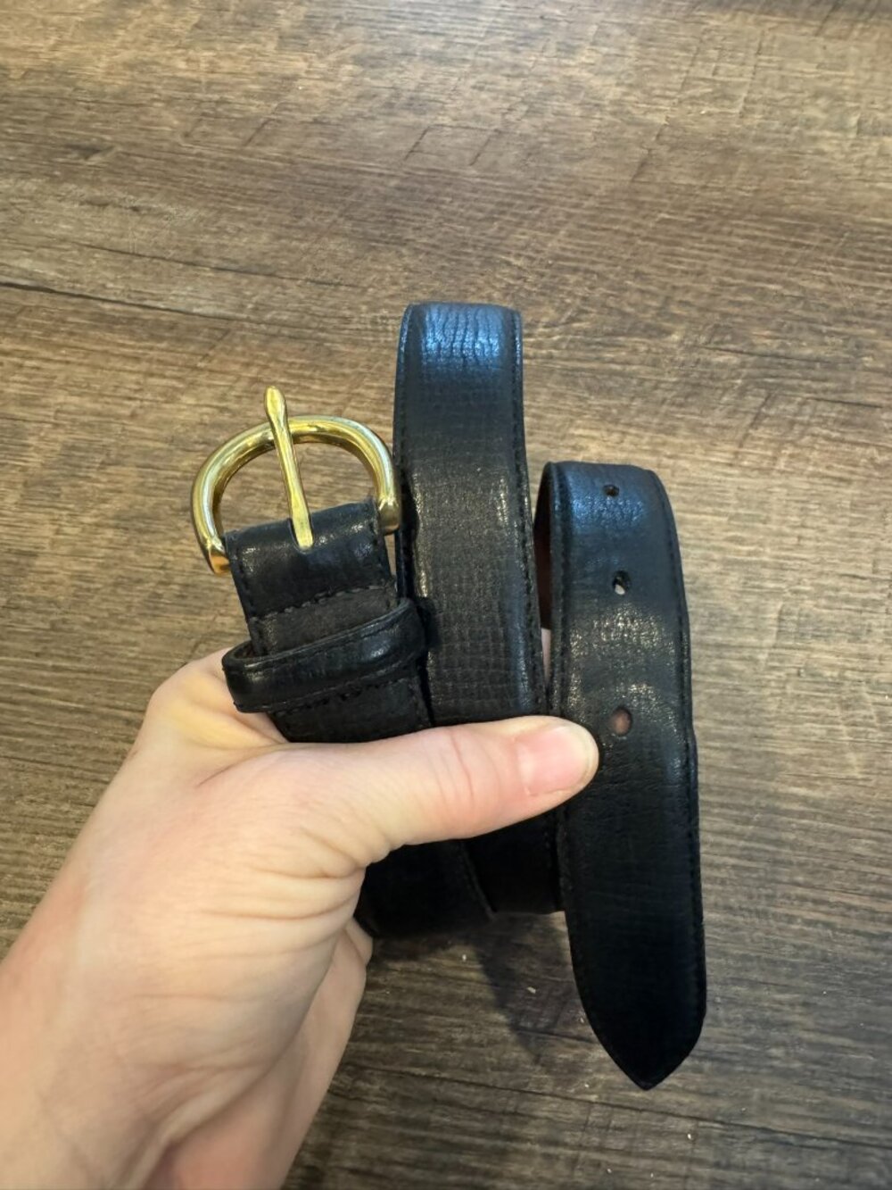 Vintage Black Leather Coach Belt with Brass Buckle .75" - Women's Size Small